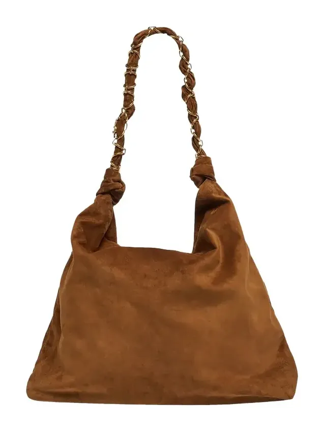 YSL Chain-Embellished Suede Shoulder Bag