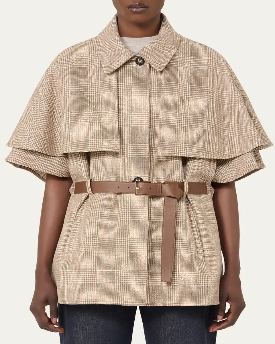 Max Mara Glen Plaid Cotton Cloak with Leather Belt | Thumbnail 4 Max Mara Glen Plaid Cotton Cloak with Leather Belt | Thumbnail 4
