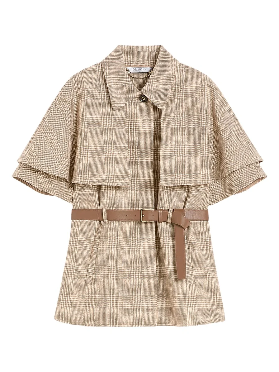 Glen Plaid Cotton Cloak with Leather Belt Glen Plaid Cotton Cloak with Leather Belt