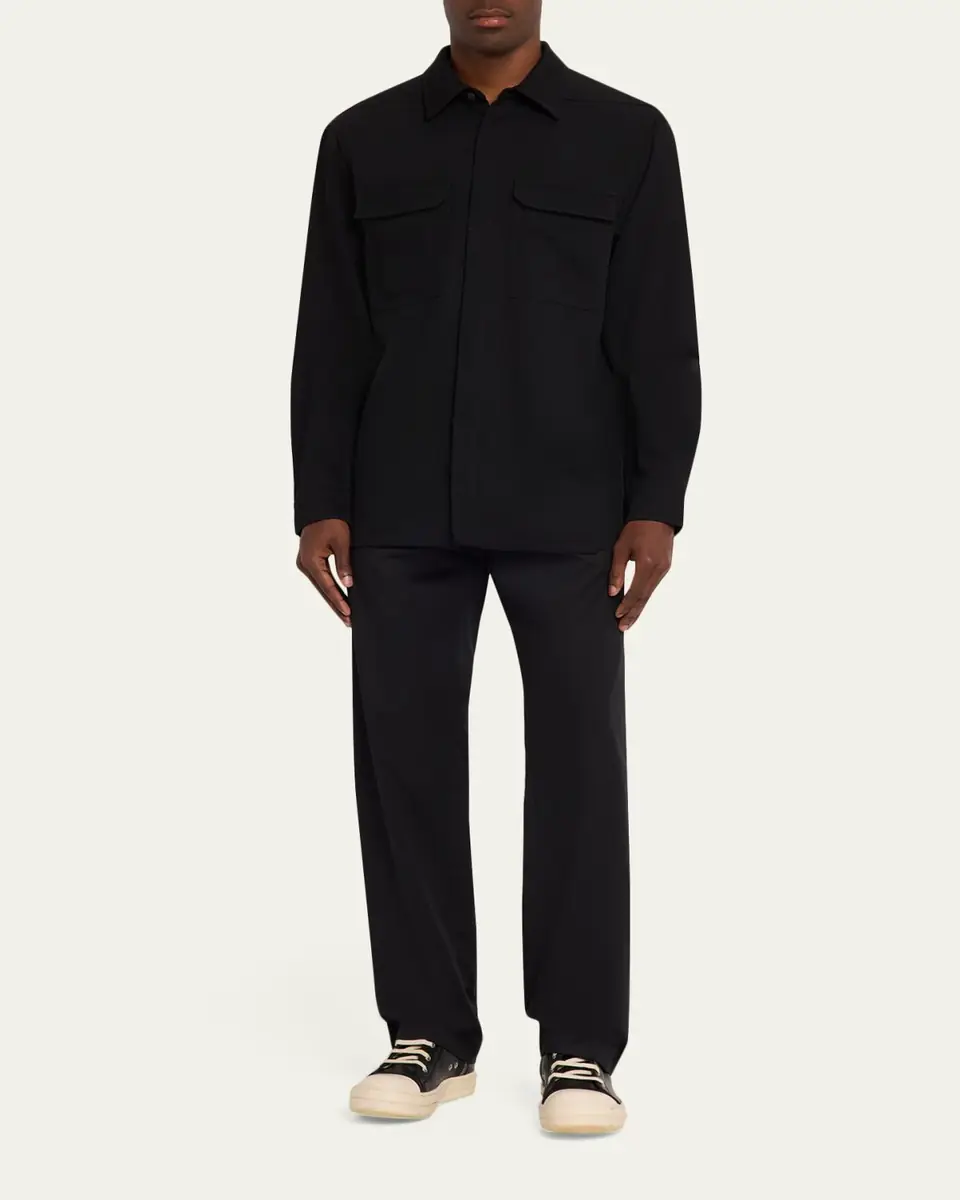 Rick Owens Men's Cotton Jersey Button-Front Shirt | Thumbnail 2 Rick Owens Men's Cotton Jersey Button-Front Shirt | Thumbnail 2