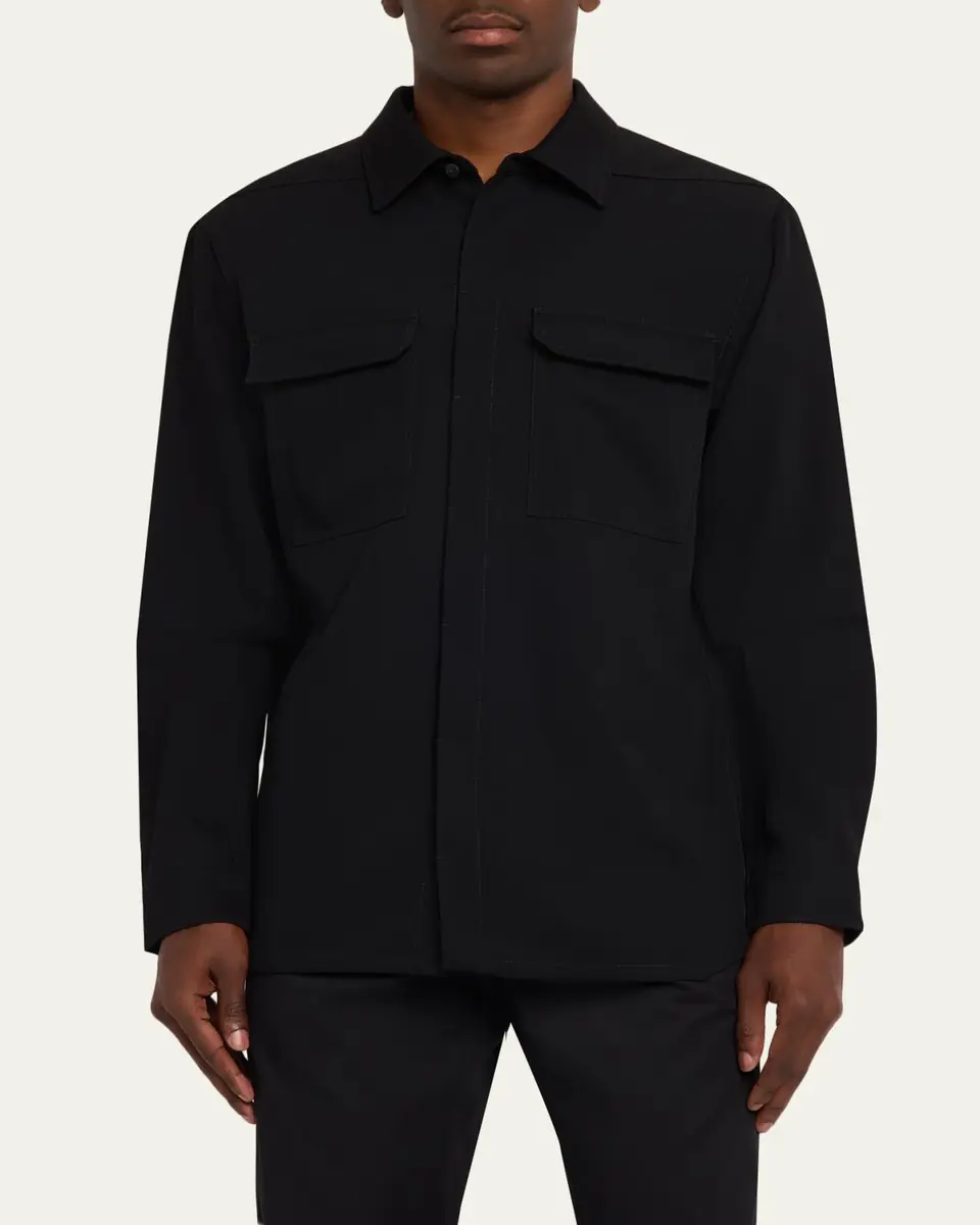 Rick Owens Men's Cotton Jersey Button-Front Shirt | Thumbnail 4 Rick Owens Men's Cotton Jersey Button-Front Shirt | Thumbnail 4
