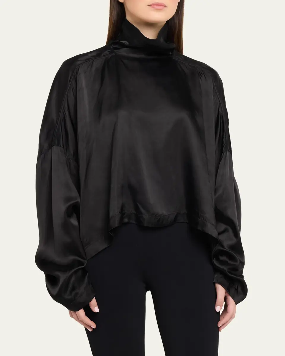 Rick Owens Jumbo Tabard Long-Sleeve Satin Crop Top | Thumbnail 4