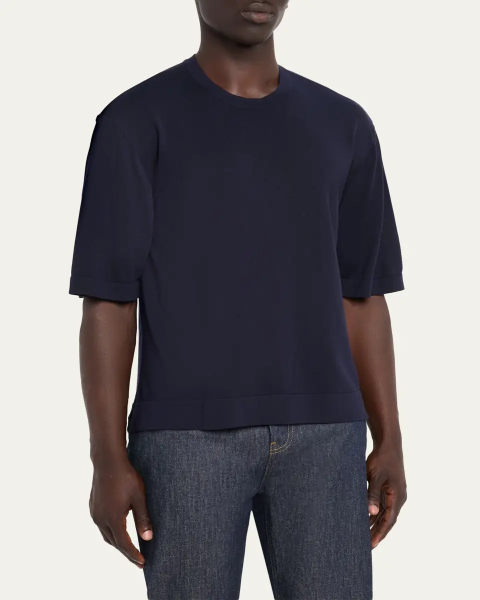 OFFICINE GÉNÉRALE Men's Boris Lyocell and Wool Knit Crewneck T-Shirt | Thumbnail 4 OFFICINE GÉNÉRALE Men's Boris Lyocell and Wool Knit Crewneck T-Shirt | Thumbnail 4