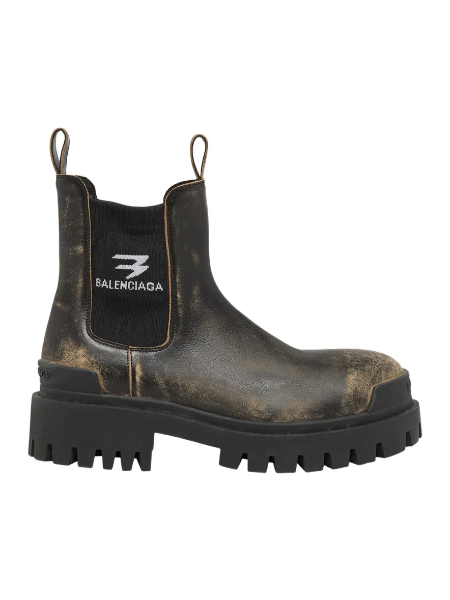 Balenciaga Men's Strike Worn-Out Leather Chelsea Boots