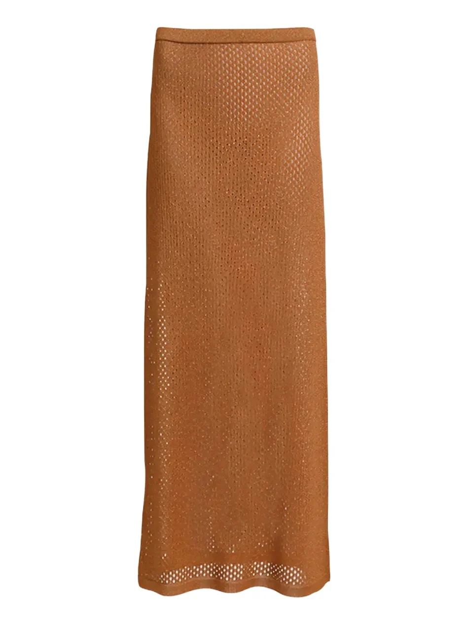 Harmon Straight Shimmer Mesh Knit Maxi Skirt