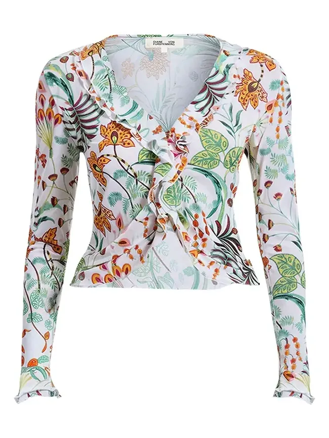 Fern Cropped Floral-Print Ruffle Top