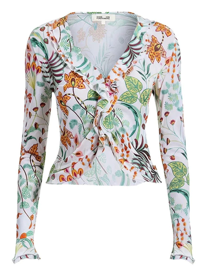 Fern Cropped Floral-Print Ruffle Top Fern Cropped Floral-Print Ruffle Top
