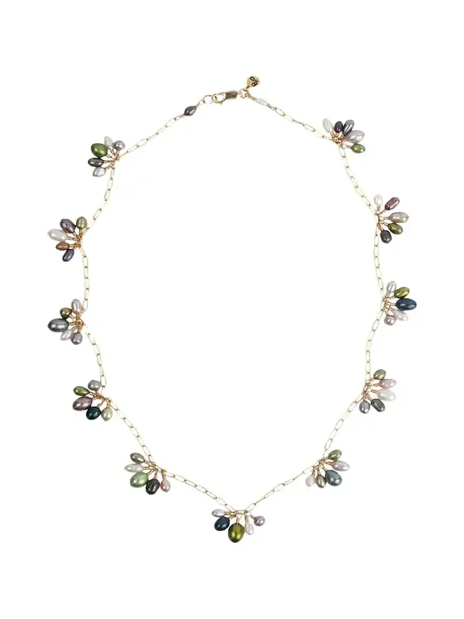 Presley Oldham Fringe Necklace with Multicolor Pearls, 17"L