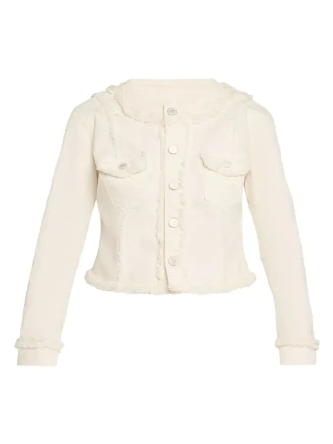 L'Agence Yarin Fringe-Trim Collarless Denim Jacket