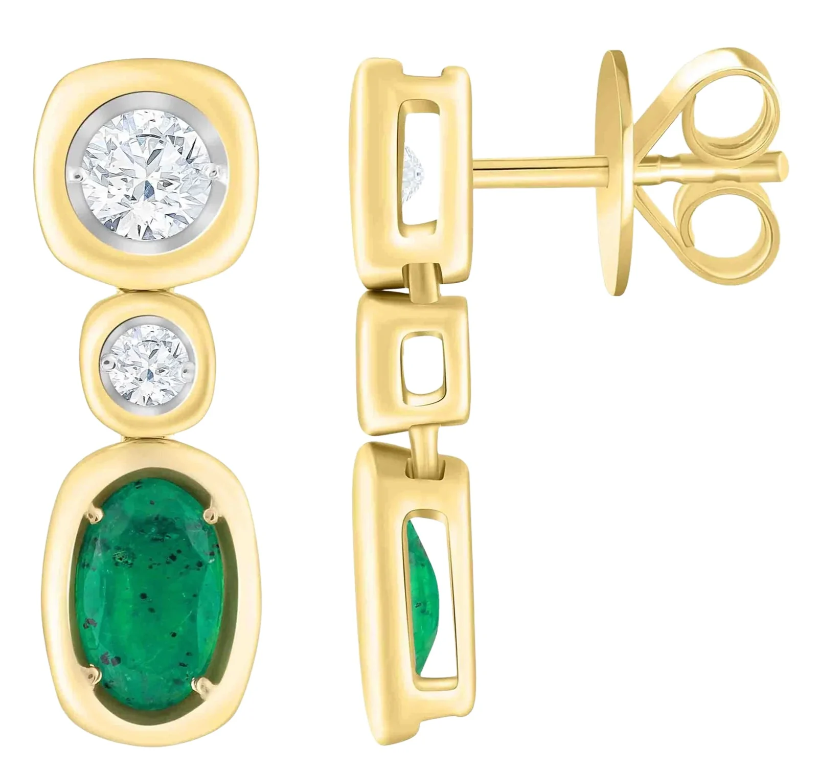 0.677ct Diamond Emerald 14K Gold Dangle Drop Earrings