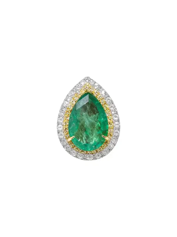 5.37ct Emerald Diamond 18K Gold Pear Cocktail Ring