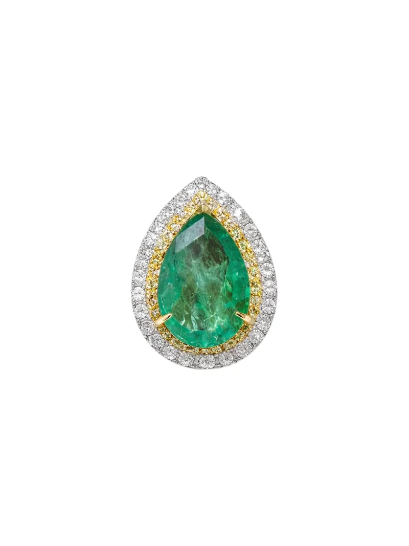 5.37ct Emerald Diamond 18K Gold Pear Cocktail Ring