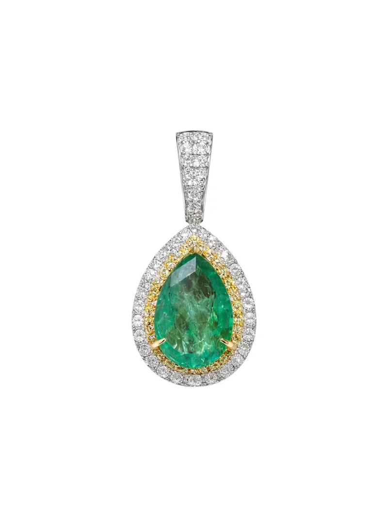 5.39ct Emerald Diamond 18K Gold Dangle Pendant