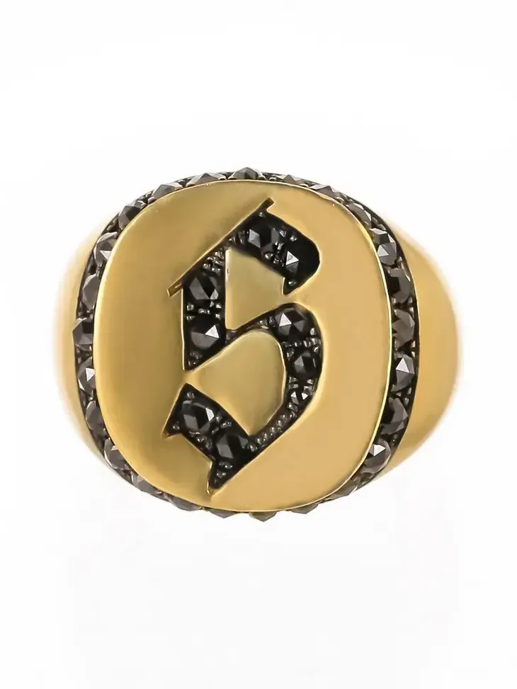 Diamond Black Letter Signet Ring