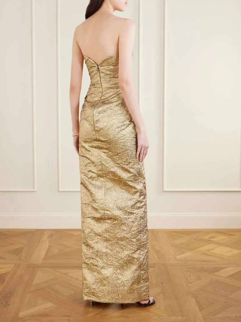 Marmar Halim Pleated Crinkled Lamé Gown | Thumbnail 3 Marmar Halim Pleated Crinkled Lamé Gown | Thumbnail 3