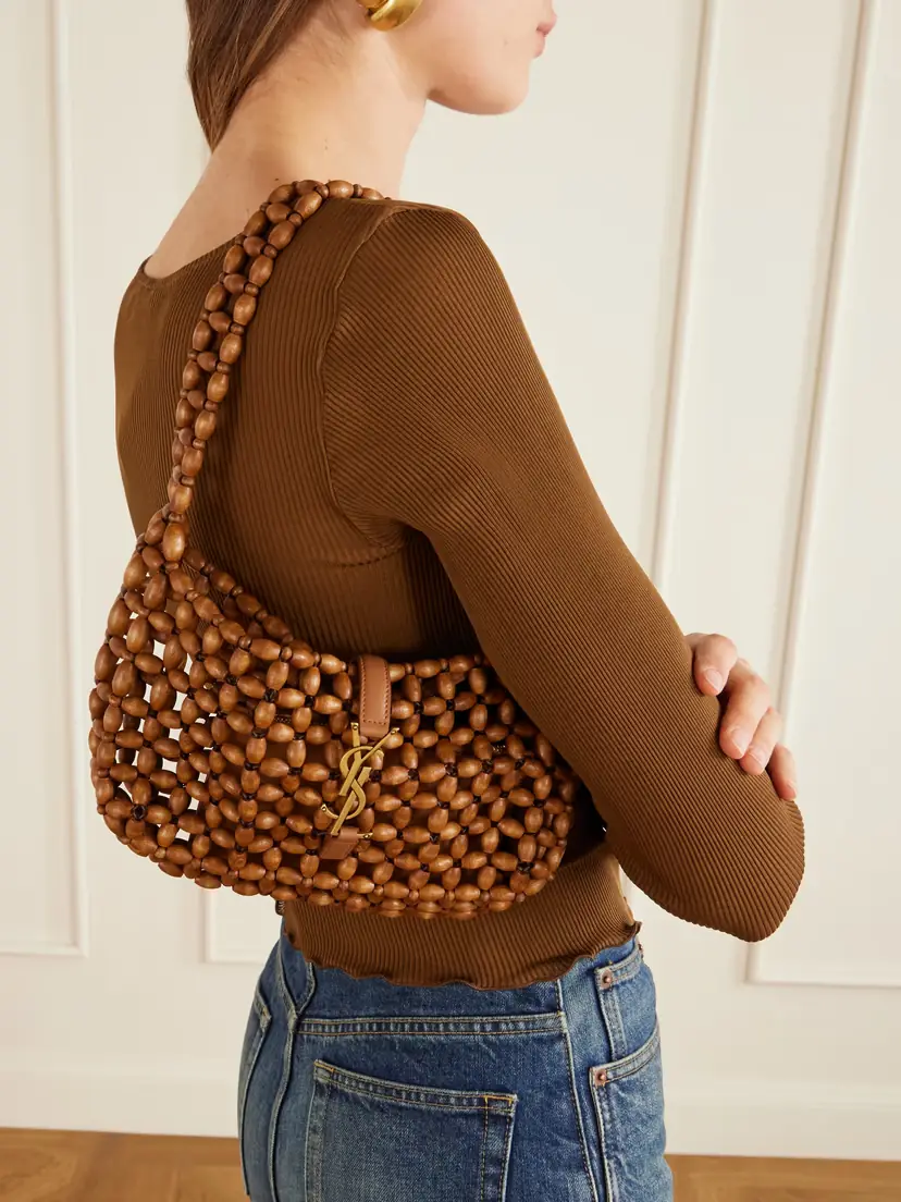 Saint Laurent Le 5 À 7 Leather-trimmed Woven Wood Shoulder Bag | Thumbnail 2 Saint Laurent Le 5 À 7 Leather-trimmed Woven Wood Shoulder Bag | Thumbnail 2