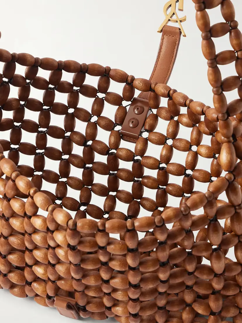 Saint Laurent Le 5 À 7 Leather-trimmed Woven Wood Shoulder Bag | Thumbnail 6 Saint Laurent Le 5 À 7 Leather-trimmed Woven Wood Shoulder Bag | Thumbnail 6