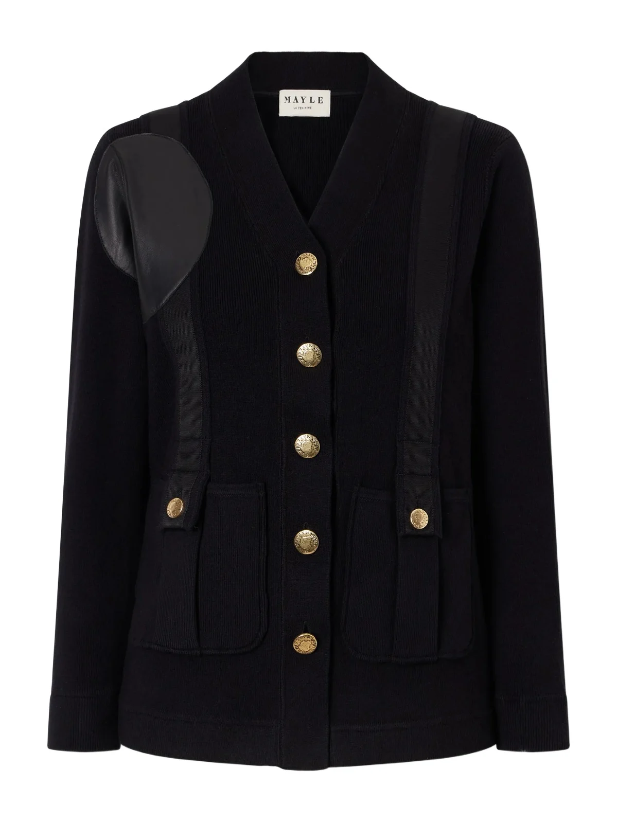 MAISON MAYLE Yates Grosgrain And Leather Trimmed Wool And Cotton-blend Cardigan - Black