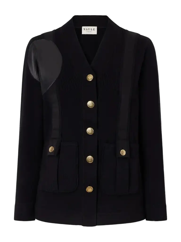 MAISON MAYLE Yates Grosgrain And Leather Trimmed Wool And Cotton-blend Cardigan - Black
