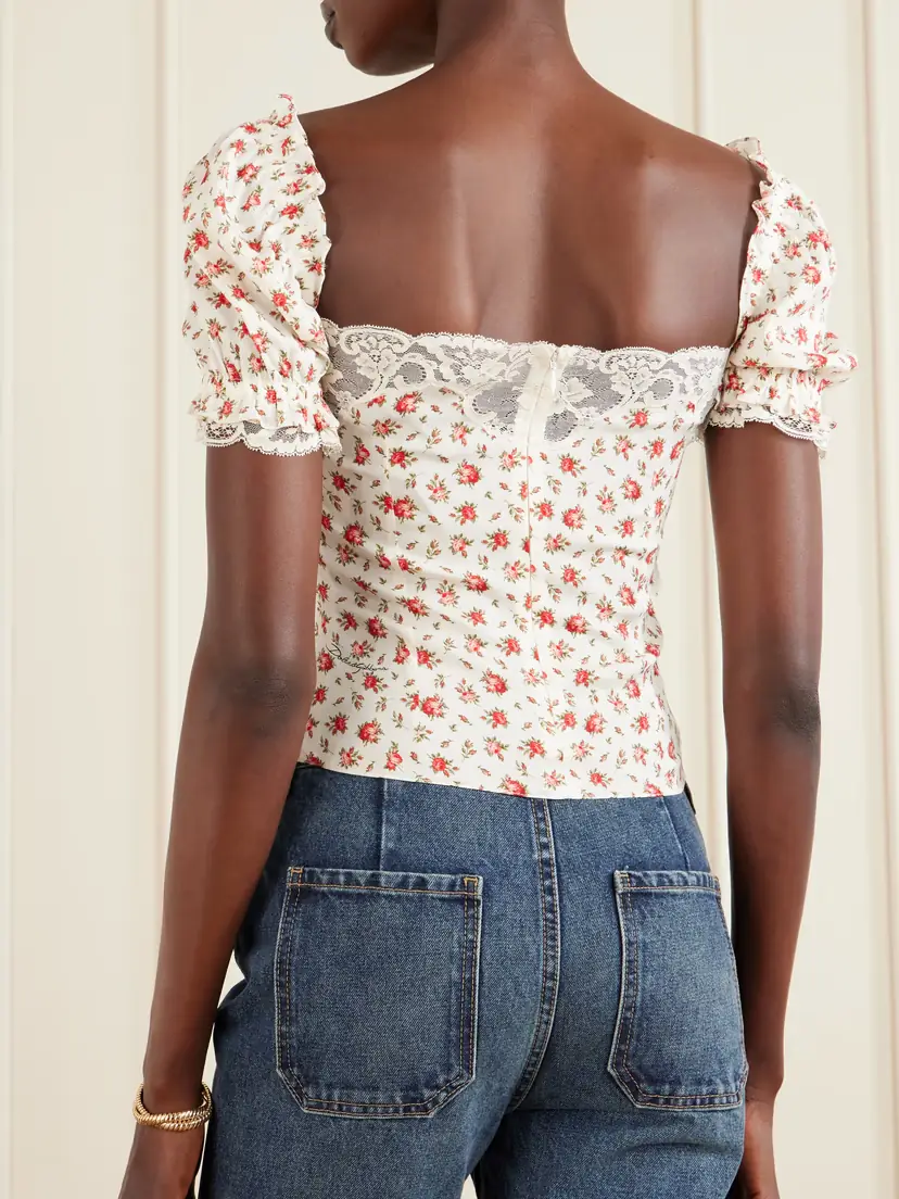 Dolce & Gabbana Floral-print Lace-trimmed Silk-blend Blouse | Thumbnail 3 Dolce & Gabbana Floral-print Lace-trimmed Silk-blend Blouse | Thumbnail 3