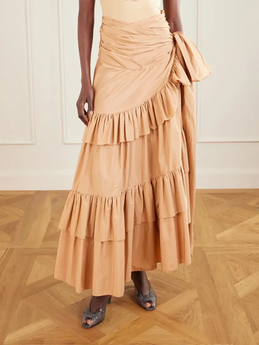 Chloé Bow-detailed Ruffled Organic Cotton-poplin Midi Skirt | Thumbnail 3 Chloé Bow-detailed Ruffled Organic Cotton-poplin Midi Skirt | Thumbnail 3
