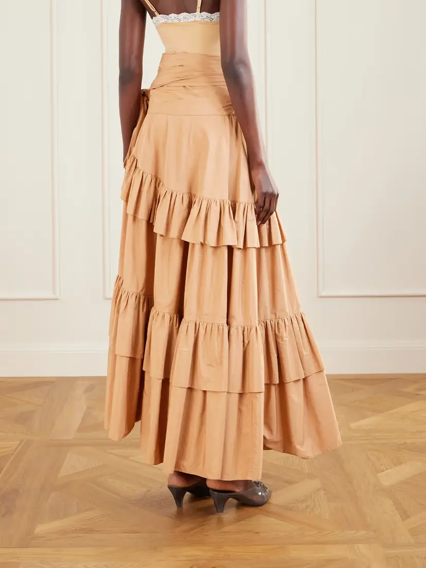 Chloé Bow-detailed Ruffled Organic Cotton-poplin Midi Skirt | Thumbnail 4 Chloé Bow-detailed Ruffled Organic Cotton-poplin Midi Skirt | Thumbnail 4