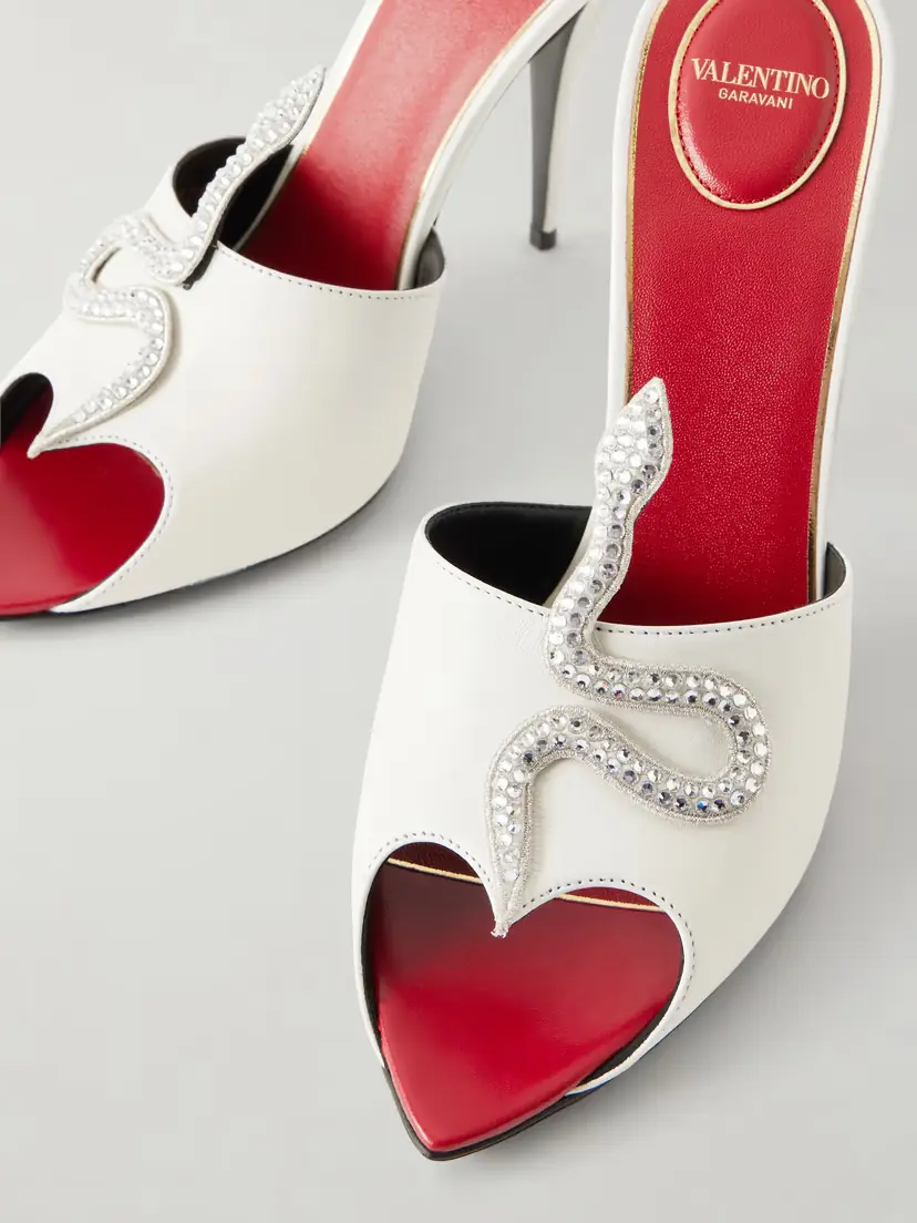 Valentino Garavani Coeur Vipère 105 Crystal-embellished Leather Mules | Thumbnail 5