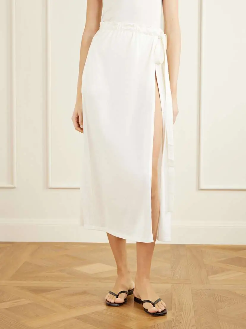 TOTEME Silk And Cotton-blend Wrap Midi Skirt | Thumbnail 3 TOTEME Silk And Cotton-blend Wrap Midi Skirt | Thumbnail 3