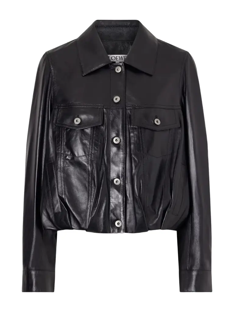 Gathered Leather Jacket