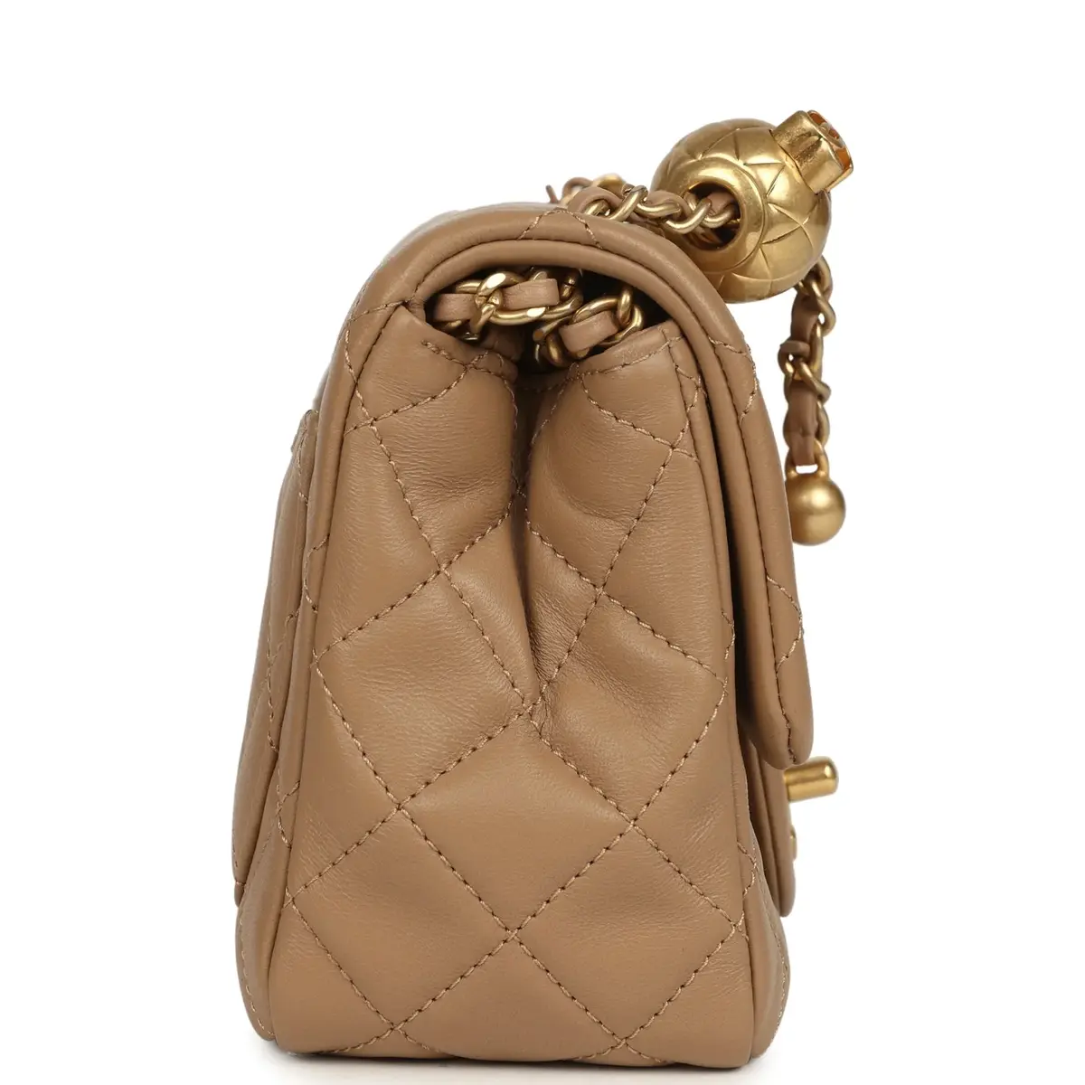Chanel Chanel Mini Pearl Crush Square Flap Bag Beige Lambskin Brushed Gold Hardware | Thumbnail 3 Chanel Chanel Mini Pearl Crush Square Flap Bag Beige Lambskin Brushed Gold Hardware | Thumbnail 3