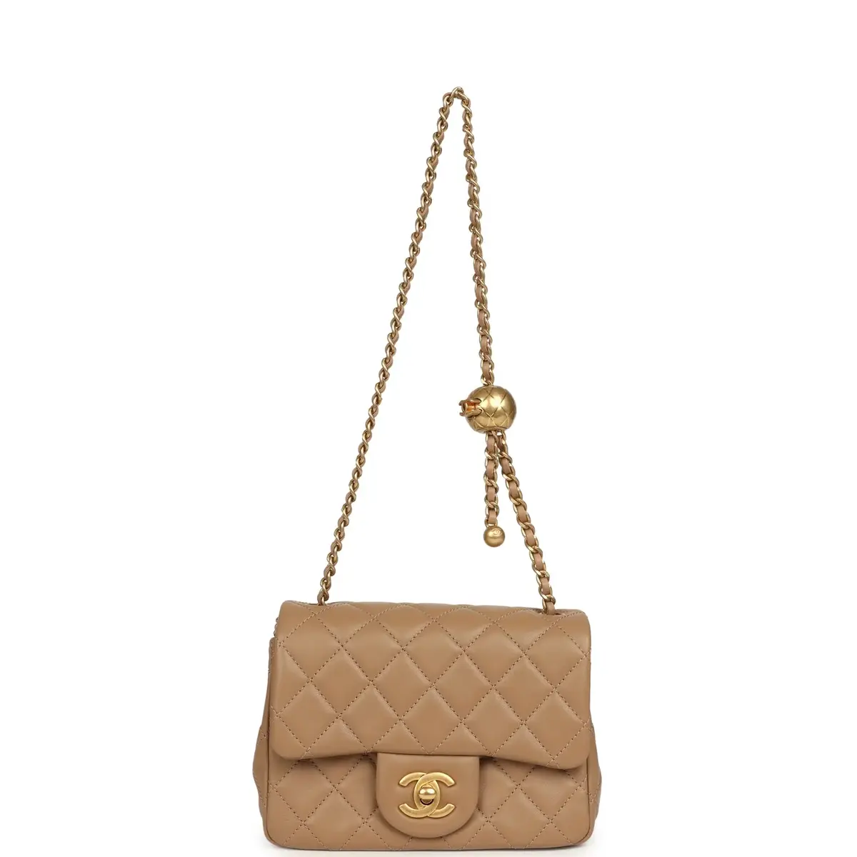 Chanel Chanel Mini Pearl Crush Square Flap Bag Beige Lambskin Brushed Gold Hardware | Thumbnail 7 Chanel Chanel Mini Pearl Crush Square Flap Bag Beige Lambskin Brushed Gold Hardware | Thumbnail 7