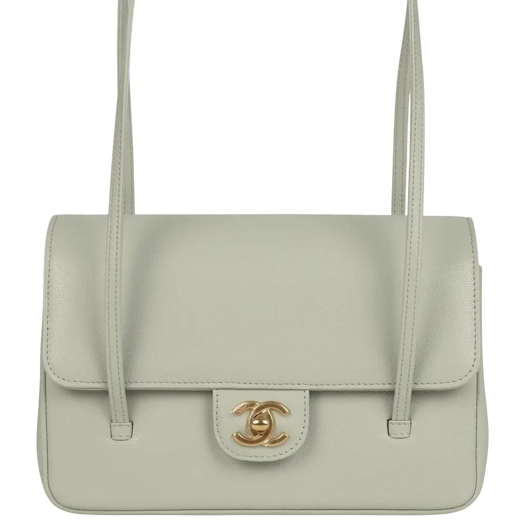 Chanel Small Preppy Coco Flap Bag Light Shiny Green Caviar Brushed Gold Hardware Chanel Small Preppy Coco Flap Bag Light Shiny Green Caviar Brushed Gold Hardware