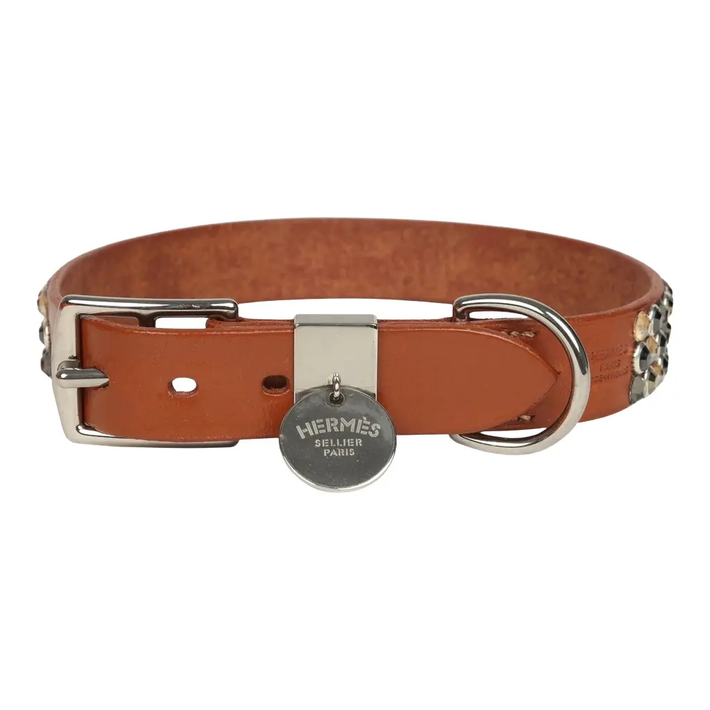 HERMÈS Custom Multicolored Swarovski Crystal Hermes Etriviere III Dog Collar M/L Dark Irish Vache Bridle Sterling Silver