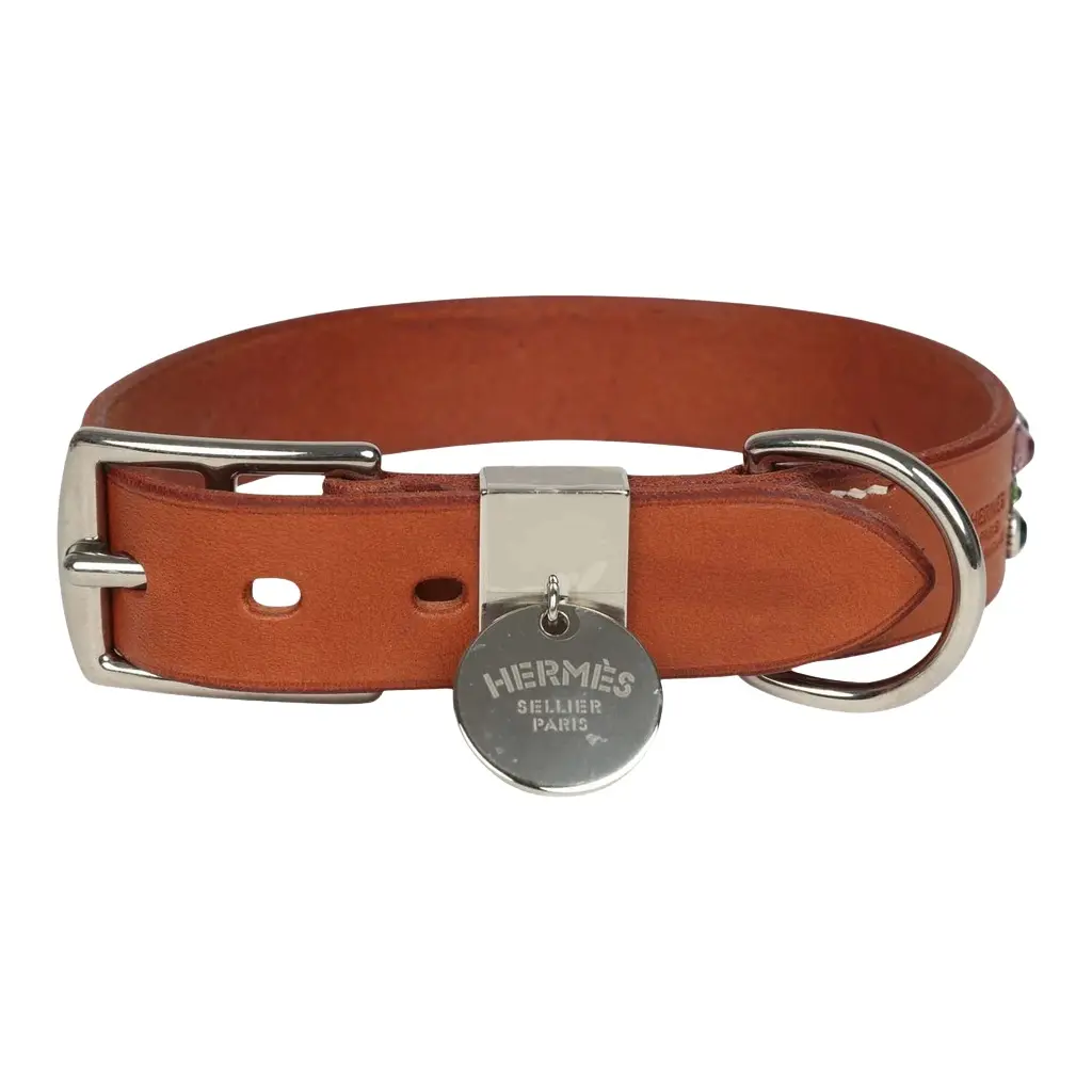 HERMÈS Custom Multicolored Swarovski Crystal Hermes Etriviere III Dog Collar S Dark Irish Vache Bridle Sterling Silver