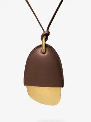 Michael Kors Collection Brushed Brass and Leather Wrapped Pendant Necklace in Natural - One Size by Michael Kors Collection | Thumbnail 11 Michael Kors Collection Brushed Brass and Leather Wrapped Pendant Necklace in Natural - One Size by Michael Kors Collection | Thumbnail 11