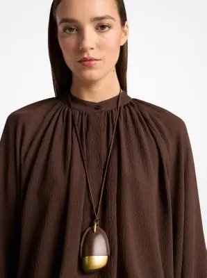 Michael Kors Collection Brushed Brass and Leather Wrapped Pendant Necklace in Natural - One Size by Michael Kors Collection | Thumbnail 12 Michael Kors Collection Brushed Brass and Leather Wrapped Pendant Necklace in Natural - One Size by Michael Kors Collection | Thumbnail 12