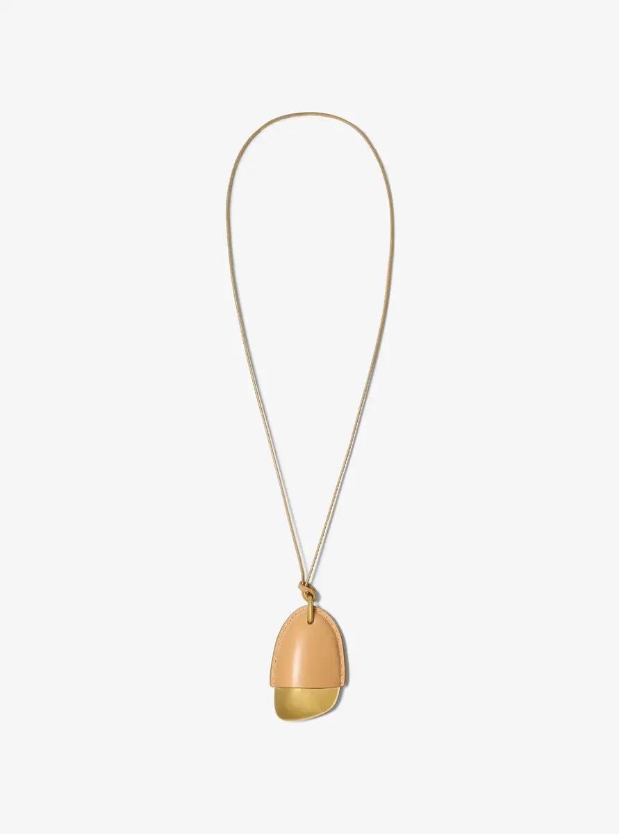 Michael Kors Collection Brushed Brass and Leather Wrapped Pendant Necklace in Natural - One Size by Michael Kors Collection | Thumbnail 13 Michael Kors Collection Brushed Brass and Leather Wrapped Pendant Necklace in Natural - One Size by Michael Kors Collection | Thumbnail 13