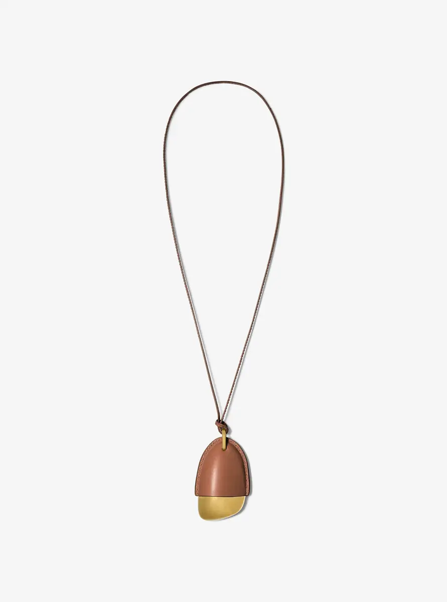 Michael Kors Collection Brushed Brass and Leather Wrapped Pendant Necklace in Natural - One Size by Michael Kors Collection | Thumbnail 17 Michael Kors Collection Brushed Brass and Leather Wrapped Pendant Necklace in Natural - One Size by Michael Kors Collection | Thumbnail 17