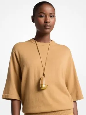 Michael Kors Collection Brushed Brass and Leather Wrapped Pendant Necklace in Natural - One Size by Michael Kors Collection | Thumbnail 4 Michael Kors Collection Brushed Brass and Leather Wrapped Pendant Necklace in Natural - One Size by Michael Kors Collection | Thumbnail 4