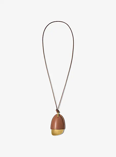 Michael Kors Collection Brushed Brass and Leather Wrapped Pendant Necklace in Natural - One Size by Michael Kors Collection | Thumbnail 5 Michael Kors Collection Brushed Brass and Leather Wrapped Pendant Necklace in Natural - One Size by Michael Kors Collection | Thumbnail 5