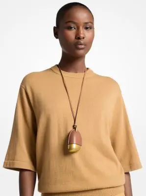 Michael Kors Collection Brushed Brass and Leather Wrapped Pendant Necklace in Natural - One Size by Michael Kors Collection | Thumbnail 8 Michael Kors Collection Brushed Brass and Leather Wrapped Pendant Necklace in Natural - One Size by Michael Kors Collection | Thumbnail 8