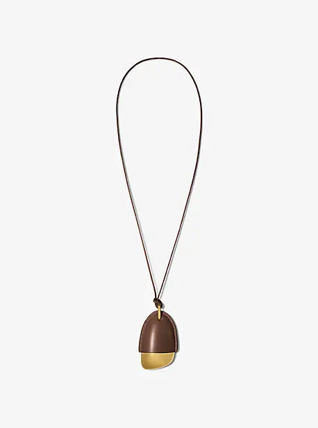Michael Kors Collection Brushed Brass and Leather Wrapped Pendant Necklace in Natural - One Size by Michael Kors Collection | Thumbnail 9 Michael Kors Collection Brushed Brass and Leather Wrapped Pendant Necklace in Natural - One Size by Michael Kors Collection | Thumbnail 9