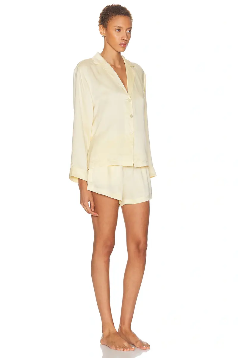 Lunya Washable Silk Button Up Long Sleeve Short Pajama Set | Thumbnail 2