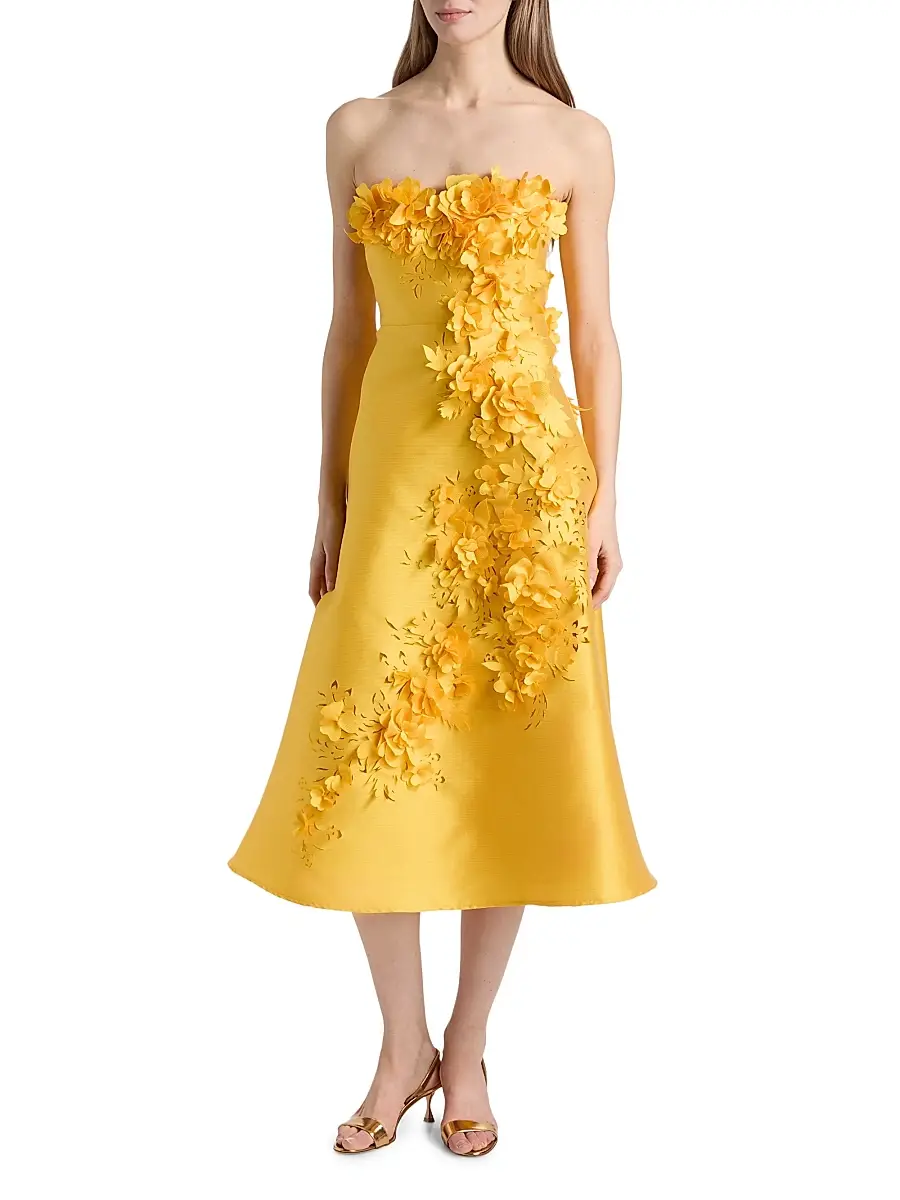 BADGLEY MISCHKA Women's Floral Applique Strapless Cocktail Dress | Thumbnail 3 BADGLEY MISCHKA Women's Floral Applique Strapless Cocktail Dress | Thumbnail 3