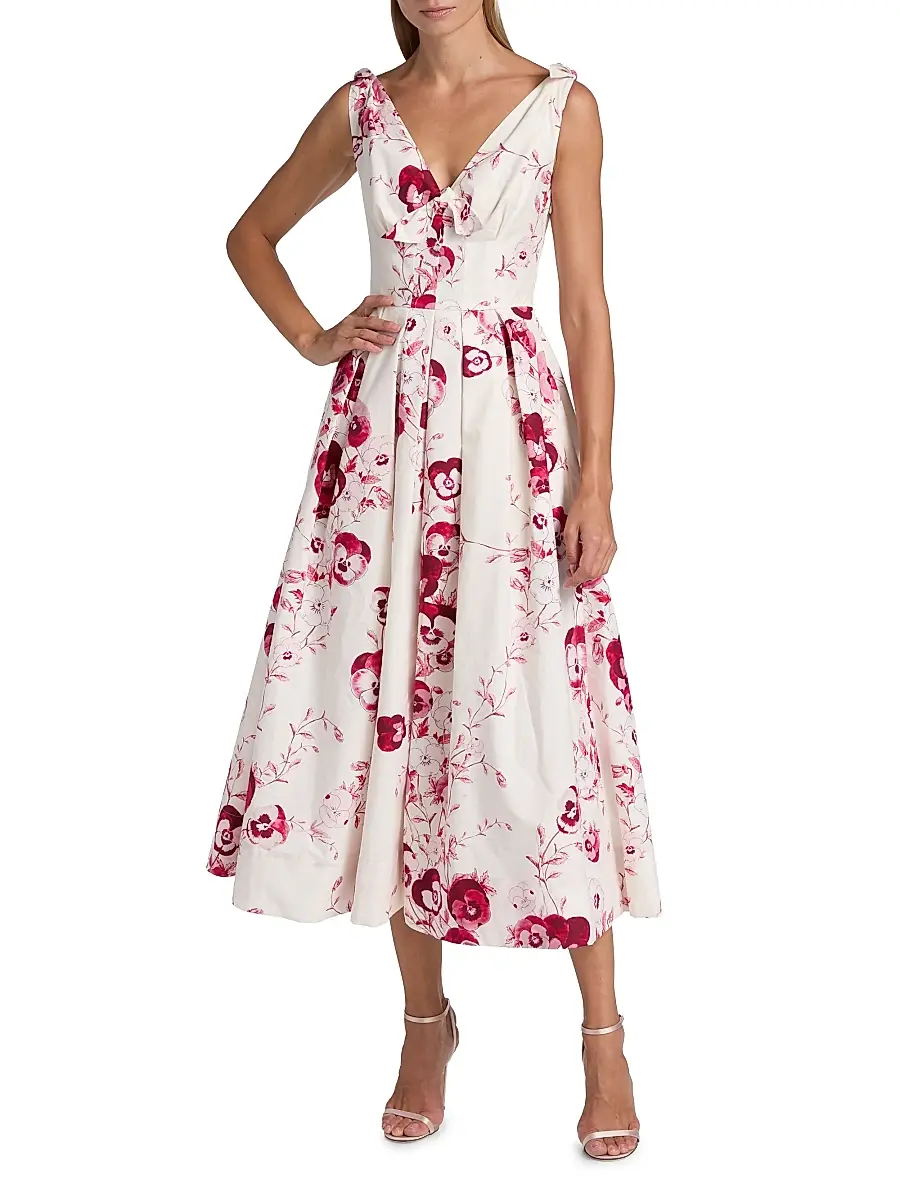 Giambattista Valli Women's Floral Cotton Poplin Midi-Dress - Ivory Multi | Thumbnail 3
