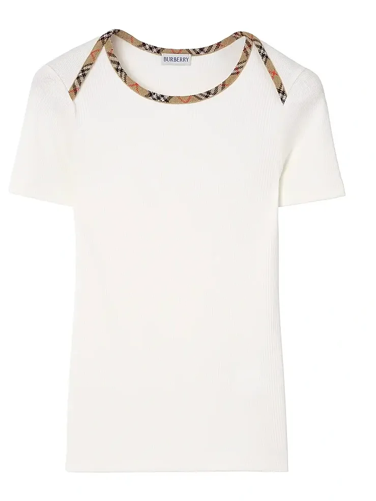 Burberry Women's Check Trim Stretch Cotton T-Shirt