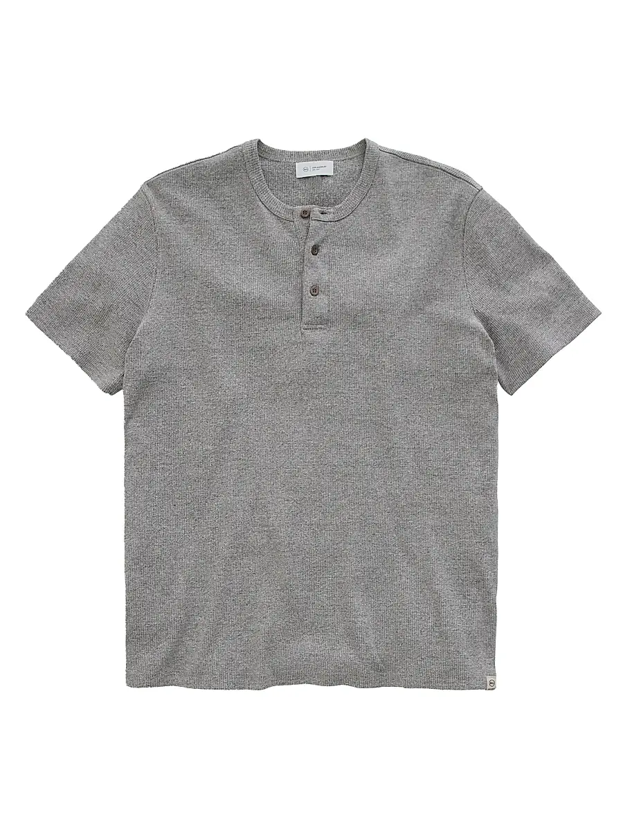 AG Jeans Men's Bryce Cotton-Blend Short-Sleeve Henley - Heather Grey | Image 1 AG Jeans Men's Bryce Cotton-Blend Short-Sleeve Henley - Heather Grey | Image 1
