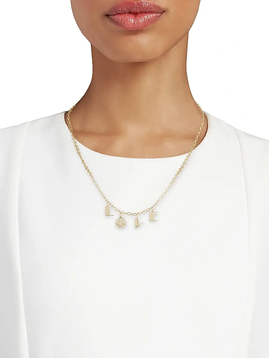 Sydney Evan Women's Happy Love Pure 14K Yellow Gold & Diamond Charm Necklace - Gold | Thumbnail 2 Sydney Evan Women's Happy Love Pure 14K Yellow Gold & Diamond Charm Necklace - Gold | Thumbnail 2