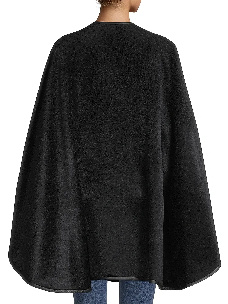 Sofia Cashmere Women's Leather-Trim Alpaca-Blend Cape - Black | Thumbnail 5
