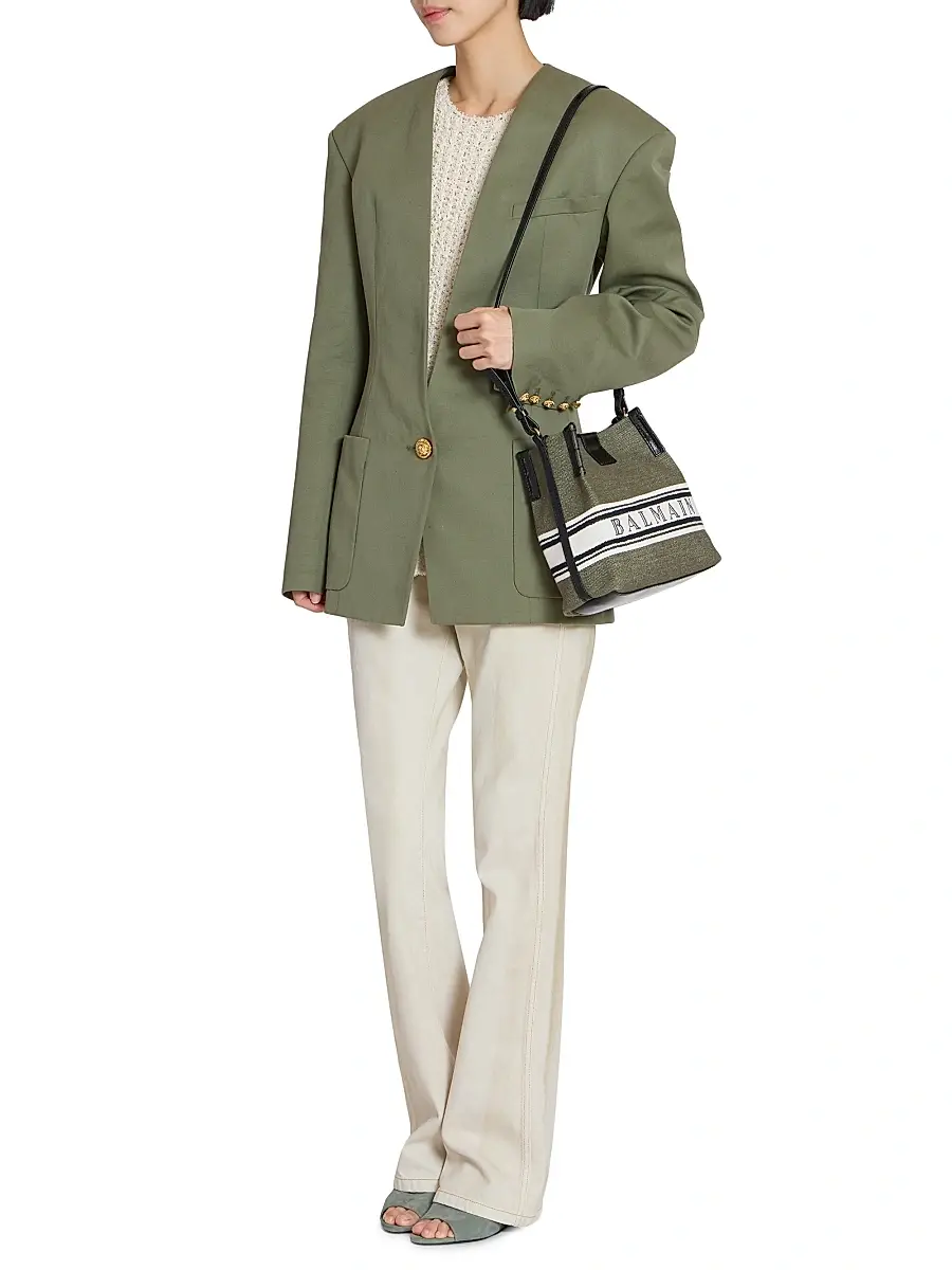 Balmain Women's Release Canvas Bucket Bag - Dark Olive Multi | Thumbnail 2